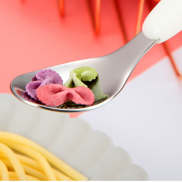 Set de tacamuri pentru copii, lingurita si furculita, alb/roz