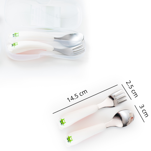 Set de tacamuri pentru copii, lingurita si furculita, alb/roz