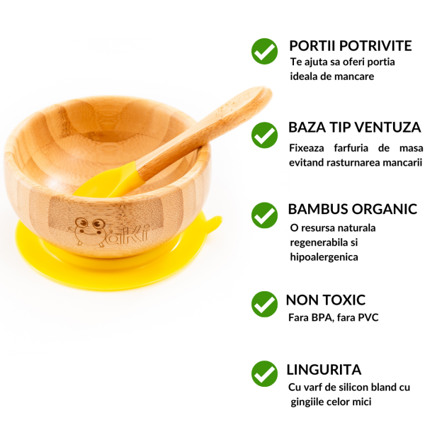 Set diversificare pentru copii - Castron si lingurita din bambus Oaki, mov