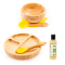Set diversificare pentru copii – Castron, farfurie si doua lingurite din bambus Oaki, galben si Ulei pentru intretinerea produselor din lemn din bucatarie 100ml