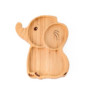 Farfurie elefant din bambus organic cu baza tip ventuza Oaki, verde