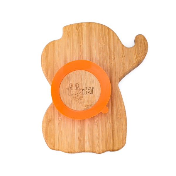 Set diversificare pentru copii - Castron si farfurie elefant din bambus cu lingurita Oaki, portocaliu