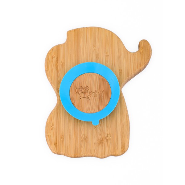 Farfurie elefant din bambus organic cu baza tip ventuza Oaki, albastru