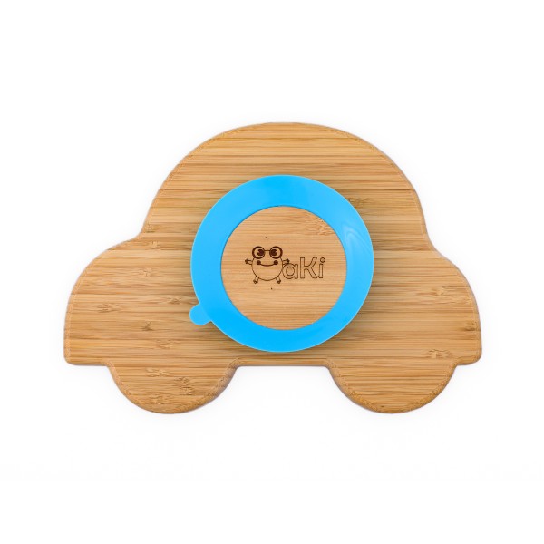 Set diversificare pentru copii - Castron si farfurie masinuta din bambus cu lingurita Oaki, albastru