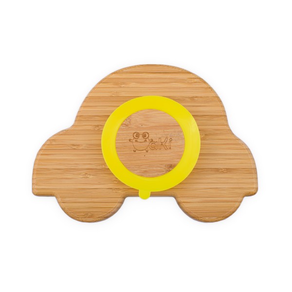 Farfurie masinuta din bambus organic cu baza tip ventuza Oaki, galben
