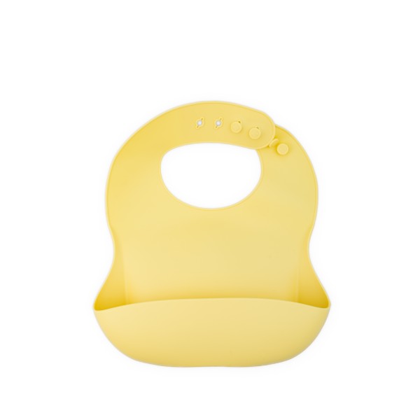 Baveta reglabila din silicon moale pentru bebelusi Oaki, galben pal