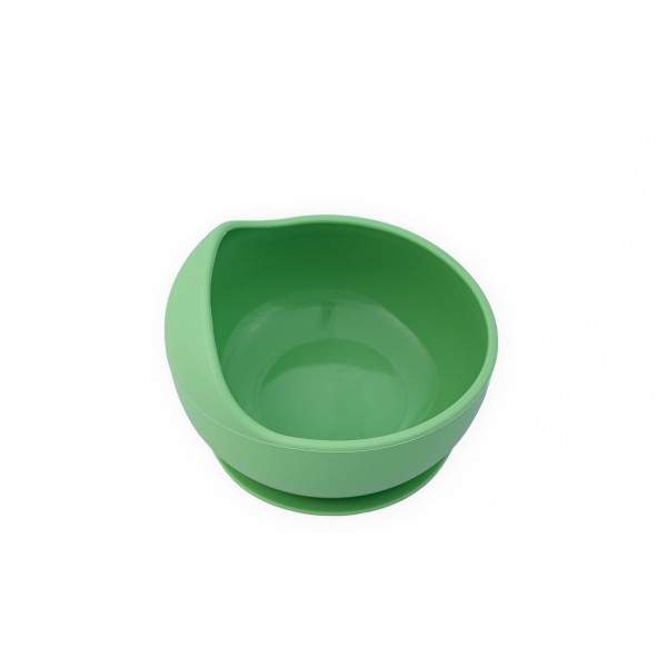 Set diversificare pentru copii - Castron cu ventuza si lingurita din silicon Oaki, verde pal