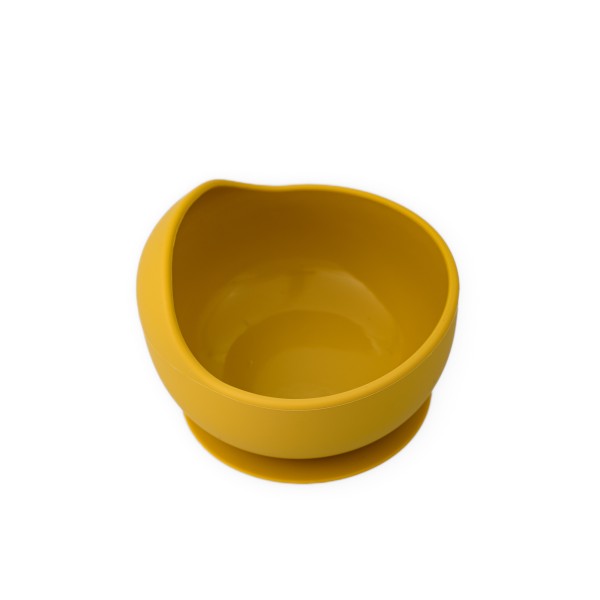 Set diversificare pentru copii - Castron cu ventuza si lingurita din silicon Oaki, galben