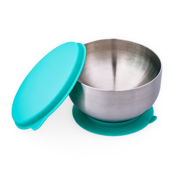 Castron din inox cu capac si ventuza Oaki, albastru