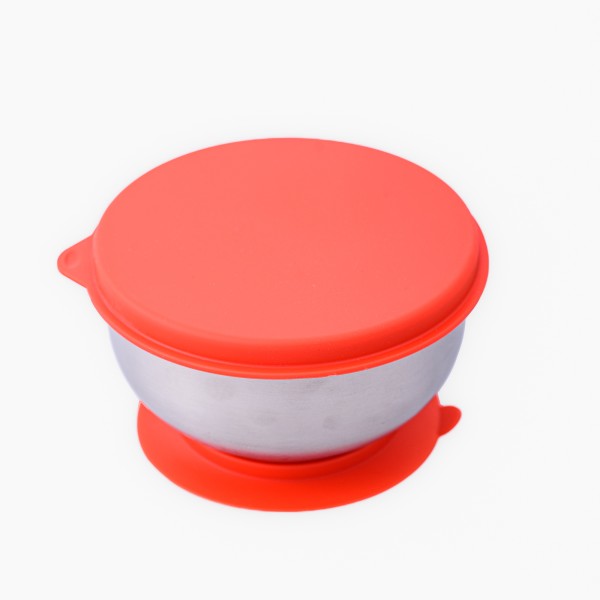 Castron din inox cu capac si ventuza Oaki, rosu