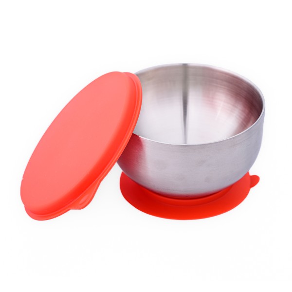 Castron din inox cu capac si ventuza Oaki, rosu