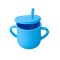 Cana din silicon cu manere si pai pentru copii, 200 ml, albastru