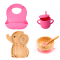 Set diversificare pentru copii - Castron si farfurie elefant din bambus cu lingurita, cana cu pai si baveta Oaki, roz