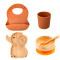 Set diversificare pentru copii - Castron si farfurie elefant din bambus cu lingurita, pahar si baveta Oaki, portocaliu