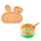 Set diversificare pentru copii - Castron si farfurie iepuras din bambus cu lingurita Oaki, verde