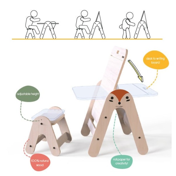Masuta si tabla 2 in 1 cu scaunel MamaToyz Massam, Vulpita