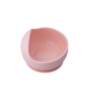 Set diversificare pentru copii - Castron cu ventuza si lingurita din silicon Oaki, roz pal